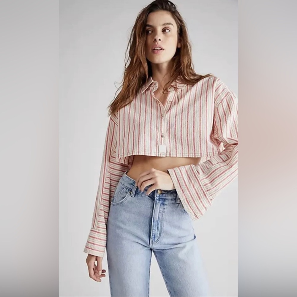 We the Free Oxford Crop Button up long sleeve top